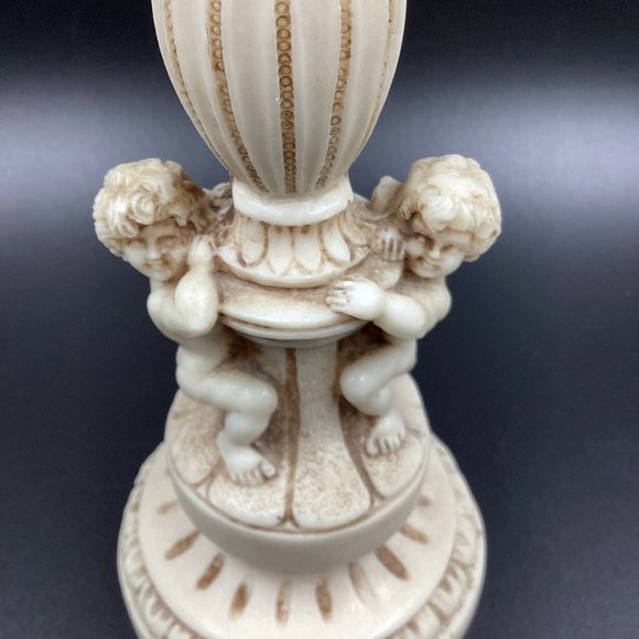 Vtg Mid Century Hollywood Regency Novelty Resin Cherub 10" Glass Ashtray Stand - Picture 3 of 16